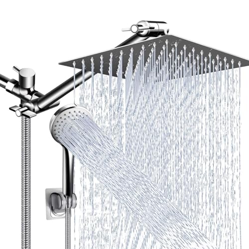 PinWin Shower Head Combo,10 Inch High Pressure Rain Shower Head with 11 Inch Adjustable Extension Arm and 5 Settings Handheld ,Powerful Shower Spray Against Low Pressure Water with Long Hose - Image 1
