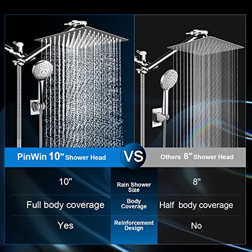 PinWin Shower Head Combo,10 Inch High Pressure Rain Shower Head with 11 Inch Adjustable Extension Arm and 5 Settings Handheld ,Powerful Shower Spray Against Low Pressure Water with Long Hose - Image 2