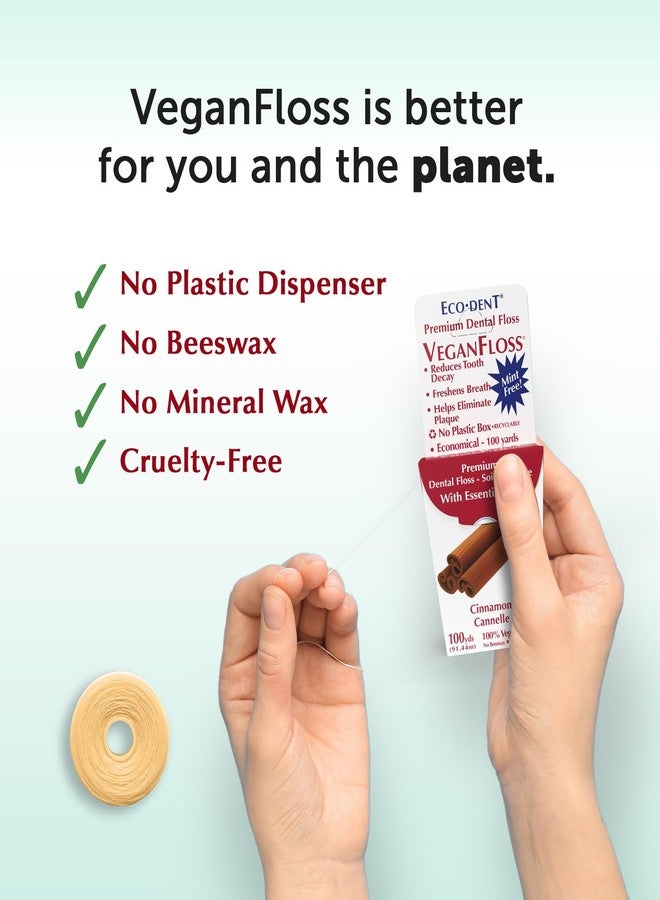 Eco-Dent VeganFloss Dental Floss, Waxed, Cinnamon - Floss with Vegan Plant-Based Wax, Recyclable Cardboard Packaging, 100 Yds (Pack of 2) - Image 5