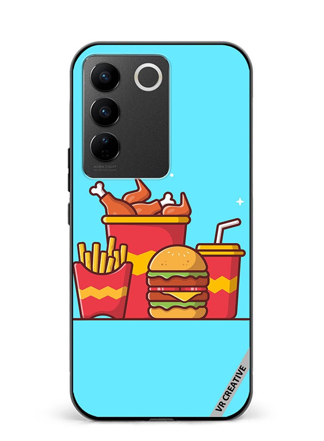 VR CREATIVE Protective Case Cover For Vivo V27e Burger With Fried Chicken, French Fries And Soda Cartoon Design Multicolour - Image 1