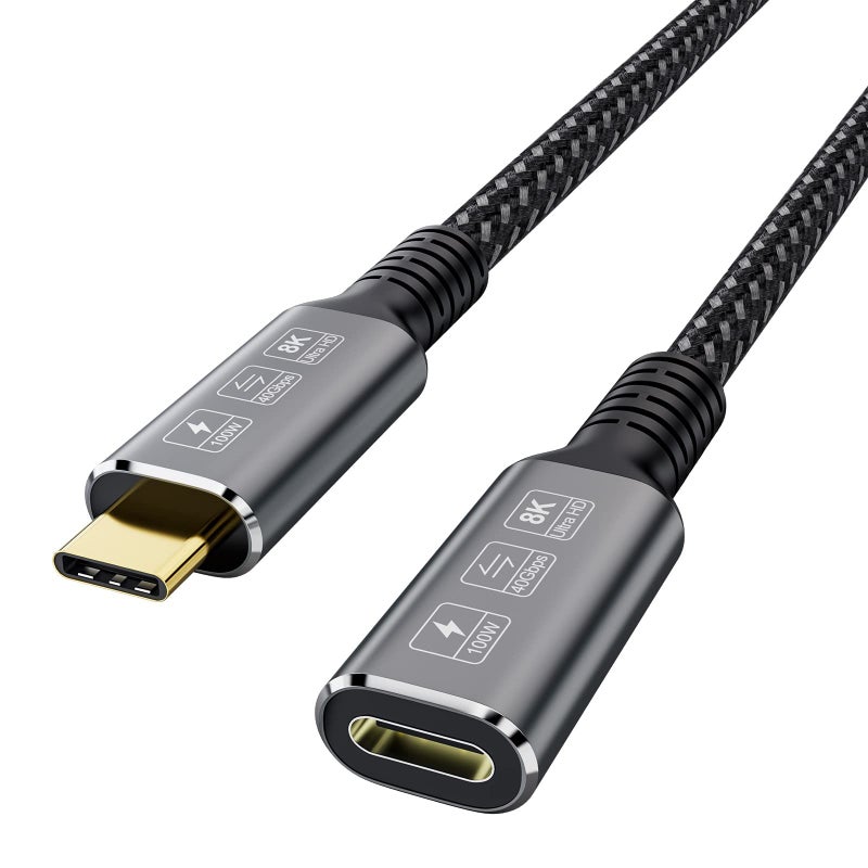 USB4 8K 0.8M Cable for Thunderbolt 4 Compatible USB 4 Type-c Male to Female Extension Cable Ultra HD 8K@60Hz 100W Charging 40Gbps Data Transfer Compatible with External SSD eGPU USB-C Docking