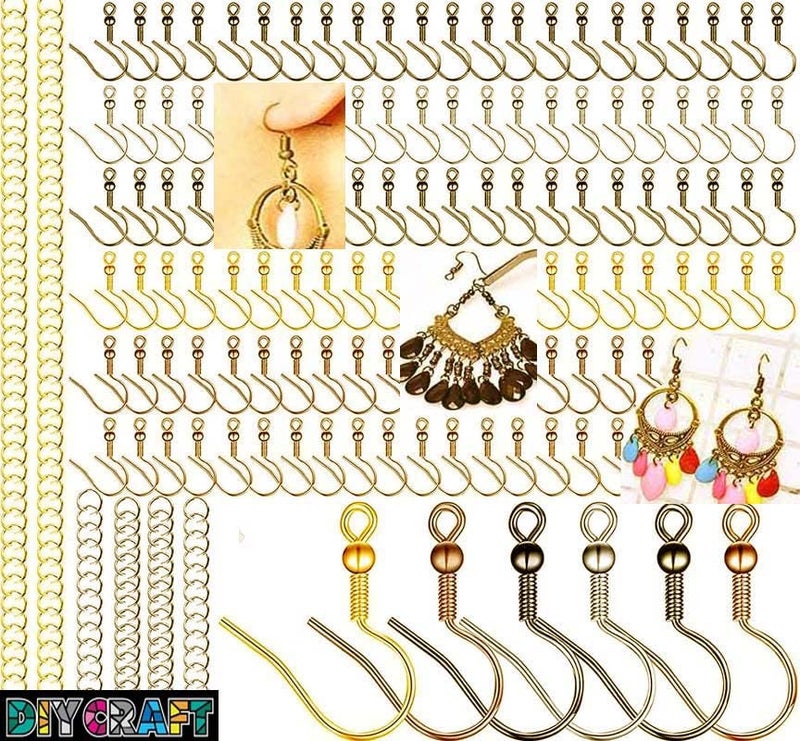 DIY Crafts 100 Grm Earring Hooks Antique Gold 30 pcs French Wire Earring Hooks Fish Hook 1050 Jump Rings Jewelry Findings for Jewelry Making Key Rings Necklace Repair Making Hardware Tassel - Image 1