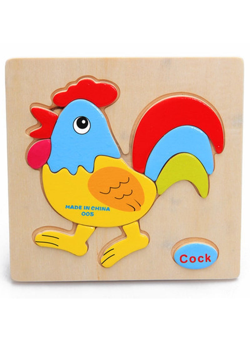 Children's Educational Wooden Cartoon Rooster Jigsaw Puzzles Suitable Gift Bag Pack - Image 1