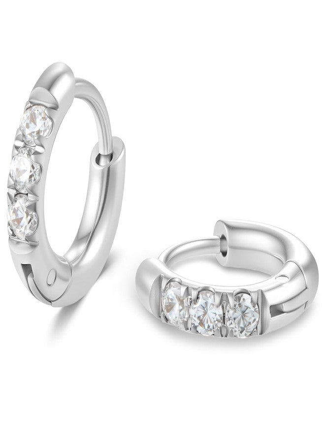 showself 6MM Mini Hoop Earring Silver - Tragus Helix Rook Cartilage Micro Ear Hoops Earring - Cubic Zirconia CZ Tiny Huggie Hoop Earrings for Women Men 20G - Image 1