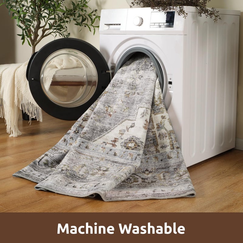 AMOAMI-Area Rug 8X10 Rugs for Living Room-Vintage Soft Grey Rugs for Bedroom-Non Slip Carpet-Washable Rug for Dining Room Living Room Bedroom Office Under Table - Image 4