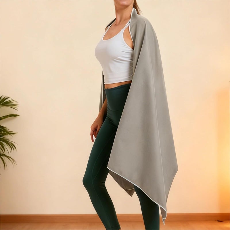 Oversized Microfiber Beach Towel with Strong Attachment Force Closure, Quick Dry Gray Towel, Lightweight, Shawl & Yoga Mat Design - Image 5
