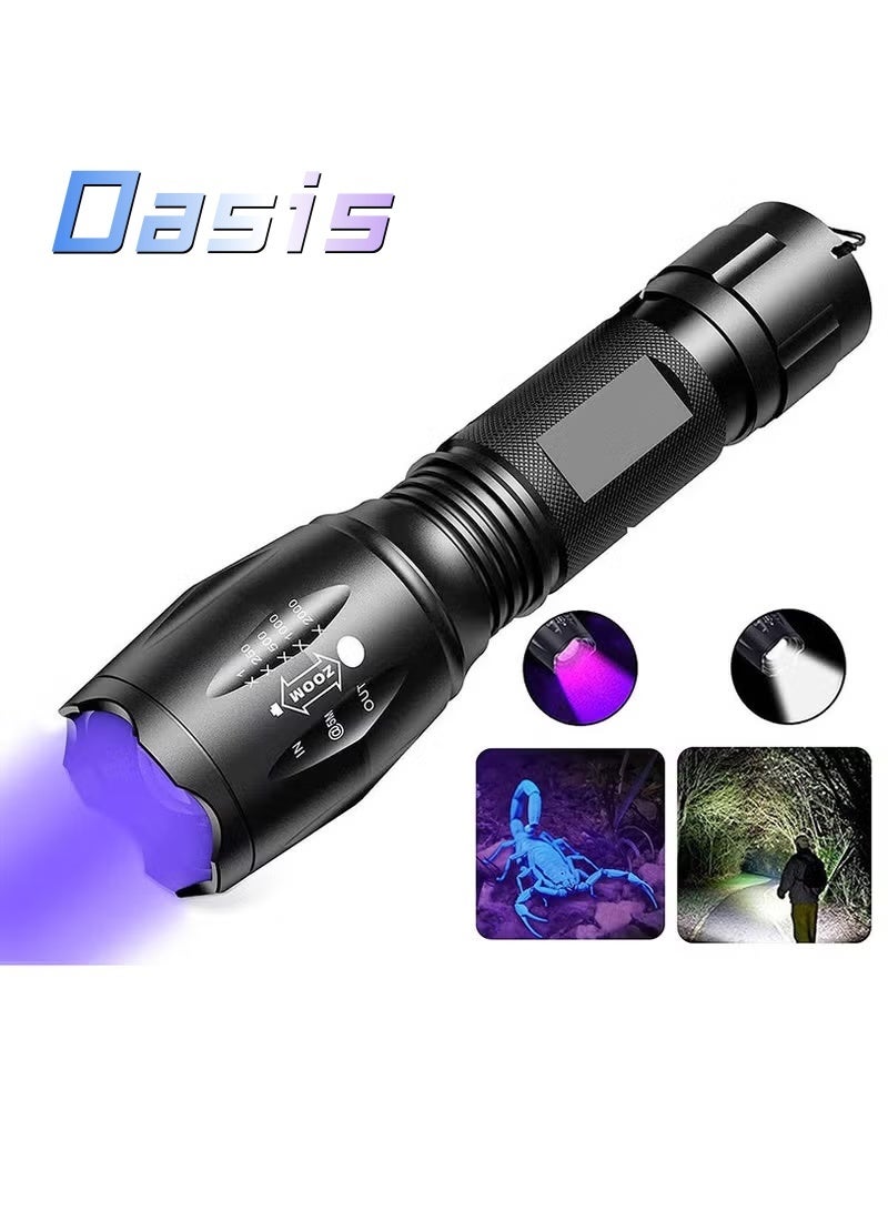 Oasis 2-in-1 LED Flashlight, Tactical White Light and 395nm UV Blacklight Combo, Waterproof Portable Handheld Torch for Pet Urine Detection, Camping and Currency Verification - Image 1
