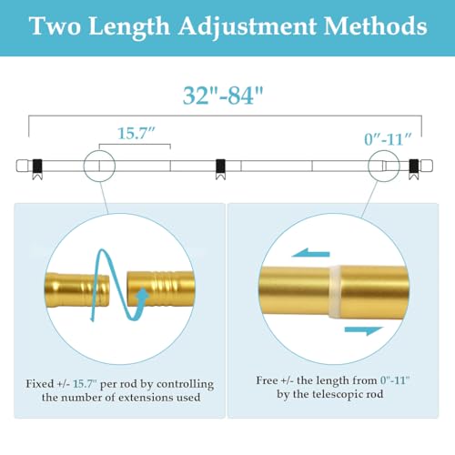 HASTHIP® Heavy Duty Curtain Rods for Windows 32"-84", Sturdy & Rust-Proof Curtain Rod, Adjustable Curtain Rod Set with Easy Installation and Modern Design, Golden - Image 2
