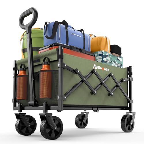 Blomoba Collapsible Wagon with Wheels 220 lbs Wagons Carts Foldable Wagon Cart with Flexible Handle Lightweight Portable Folding Utility Grocery Shopping Cart for Grocery Sports Garden Camping Green - Image 1