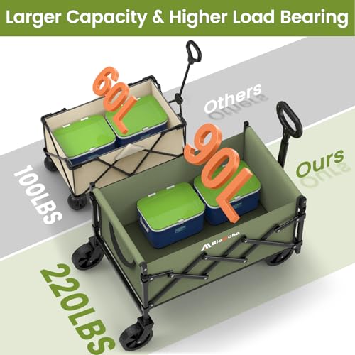 Blomoba Collapsible Wagon with Wheels 220 lbs Wagons Carts Foldable Wagon Cart with Flexible Handle Lightweight Portable Folding Utility Grocery Shopping Cart for Grocery Sports Garden Camping Green - Image 3