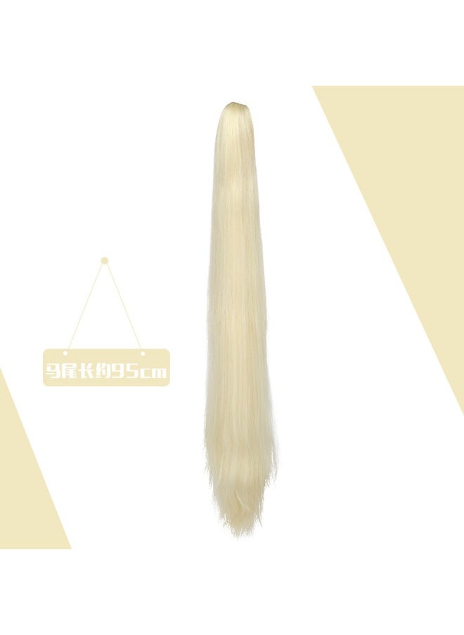 Generic Universal Cosplay Long Straight Ponytail Wig Tiger Mouth Clip-On Horse Tail Wig Various Colors Available For Ancient Bridal Hair Beige (one individual ponytail in sq132-6) 