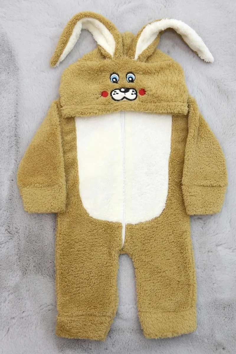Kazax Kazakax 1-3 Years Old Rabbit Eared Plush Jumpsuit Milk Coffee - 20783.1770.