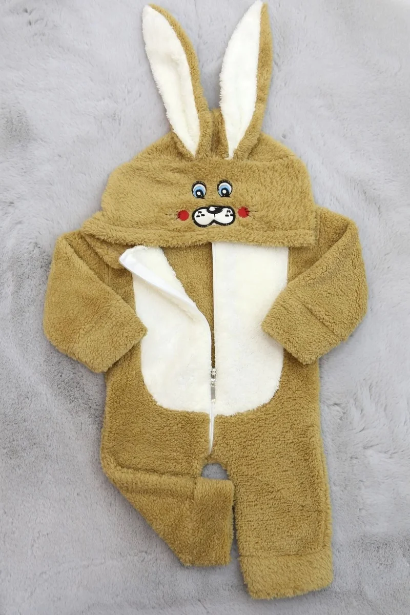 Kazax Kazakax 1-3 Years Old Rabbit Eared Plush Jumpsuit Milk Coffee - 20783.1770.