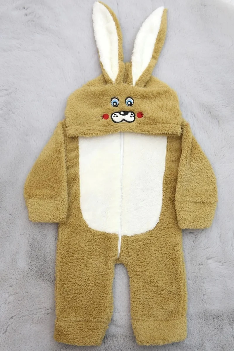 Kazax Kazakax 1-3 Years Old Rabbit Eared Plush Jumpsuit Milk Coffee - 20783.1770.
