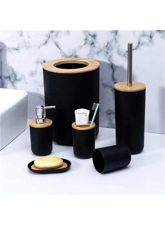 بيوينتي مجموعة اكسسوارات الحمام من فانتوريا، 6 قطع، فرشاة المرحاض، موزع الصابون، حامل فرشاة الاسنان، كوب، طبق صابون، سلة مهملات (اسود ار) - Image 2