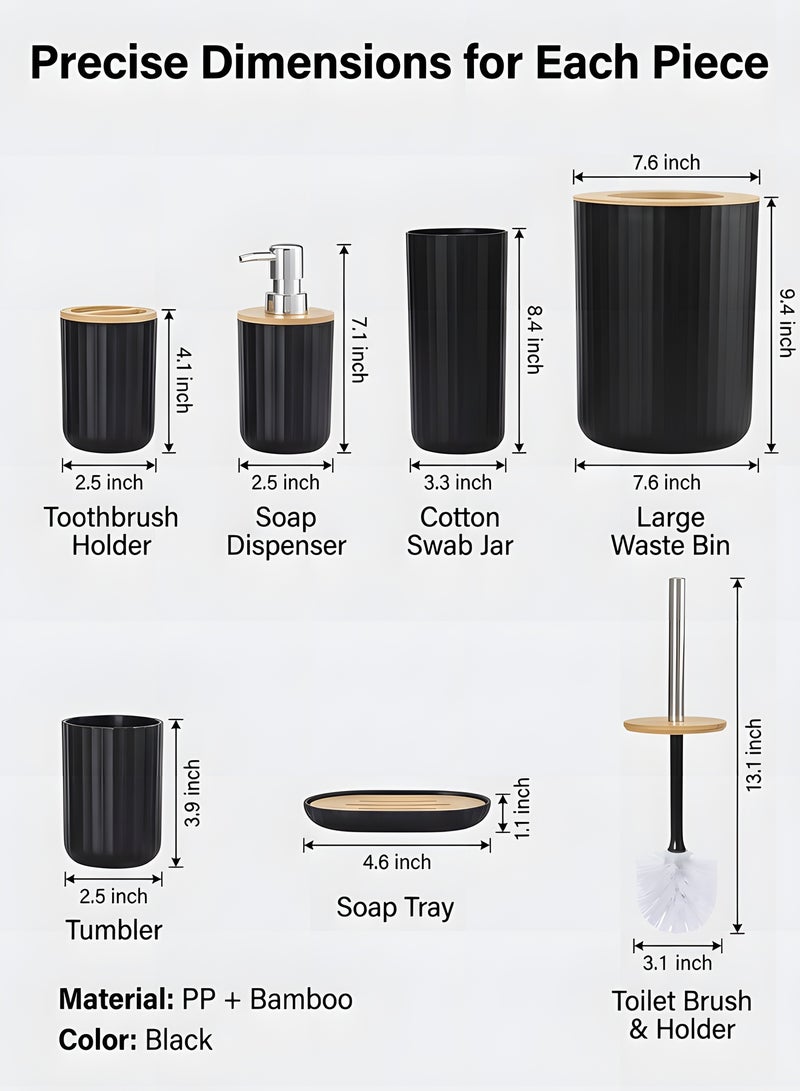 Beauenty Bathroom Accessories Set, 6 Pieces, Toilet Brush, Soap Dispenser, Toothbrush Holder, Cup, Soap Dish, Trash Can (Black R) - Image 2