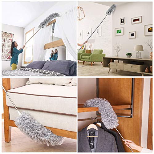 Fredysu Webster Cobweb Duster, Feather Duster for Home, Extendable Dusters for Cleaning High Ceiling Fans, Hand Wall Duster, Long and Washable Dust Brush Gray - Image 2
