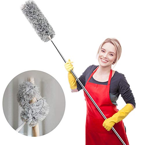 Fredysu Webster Cobweb Duster, Feather Duster for Home, Extendable Dusters for Cleaning High Ceiling Fans, Hand Wall Duster, Long and Washable Dust Brush Gray - Image 1