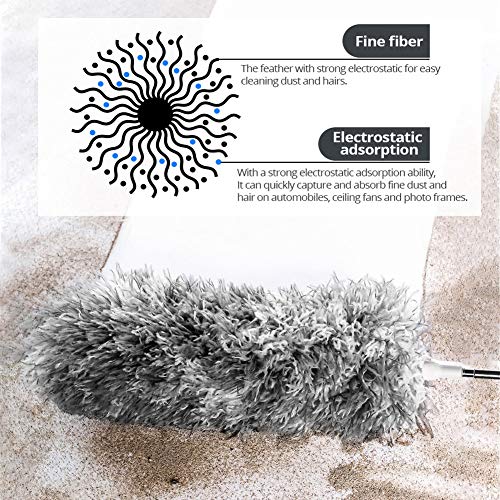 Fredysu Webster Cobweb Duster, Feather Duster for Home, Extendable Dusters for Cleaning High Ceiling Fans, Hand Wall Duster, Long and Washable Dust Brush Gray - Image 5