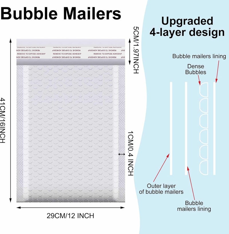 Henoyso 30 Pcs Extra Large Bubble Mailers Resealable Padded Envelopes Waterproof Shipping Bags Poly Padded Mailers Bulk for Mailing Packaging Small Business (White,12 x 16 Inches) - Image 2