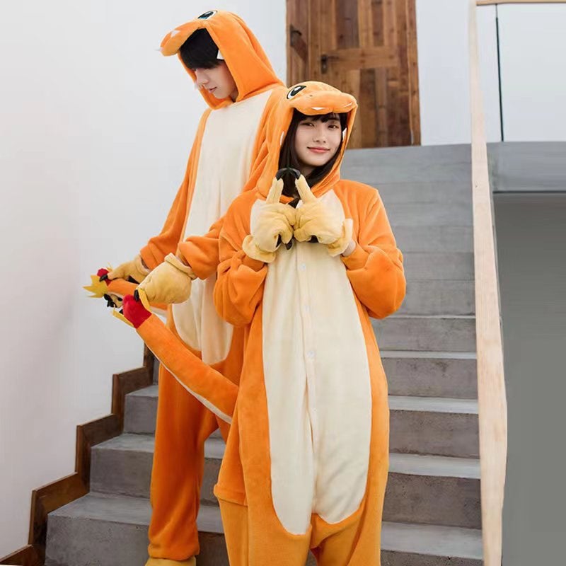 Dragon Trainer Anime Animal Pajamas Flannel Cartoon One-Piece Pajamas Couple Home Clothes Performance Clothes Adults Taming the dragon black dragon - Image 4