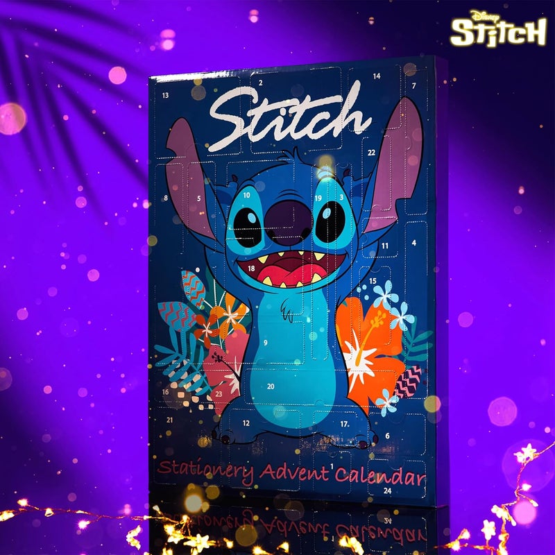 Disney Stitch Kids Advent Calendar 2025 with 24 Surprise Items, Keychain, Sticky Notes, Pencils, Stamps, Erasers, Notebooks, Gifts for Kids (Blue Stitch Stationery) - Image 2