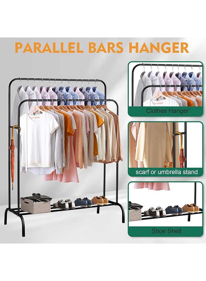 SKY-TOUCH SKY-TOUCH Double-Rail Clothes Rack Heavy-duty Clothes Rack Metal Freestanding Clothes Rail Garment Hanging Rack with Bottom Shelf Hanging Rack Closet Organizer for Bedroom Black  - Image 2