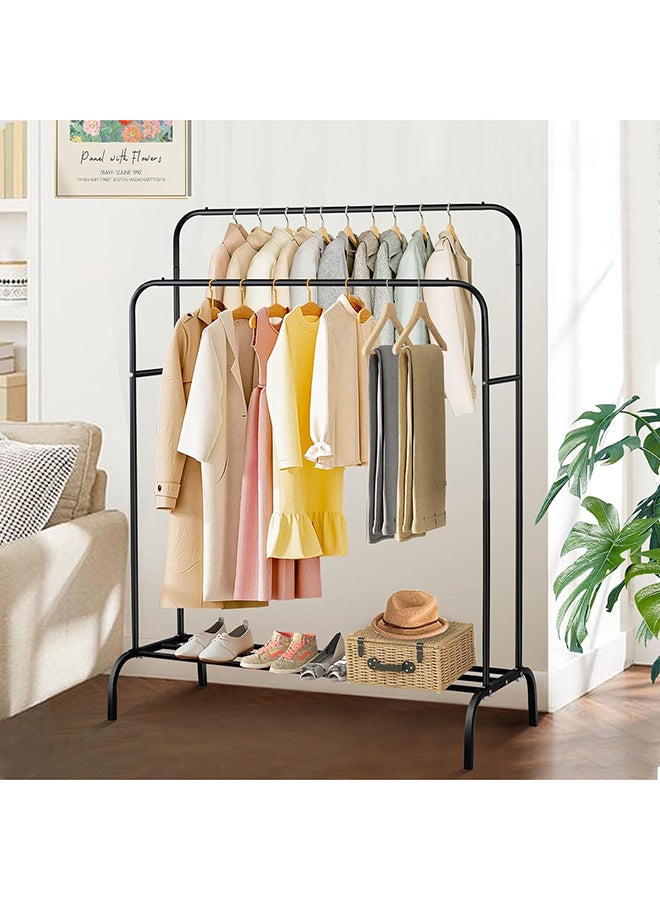 SKY-TOUCH SKY-TOUCH Double-Rail Clothes Rack Heavy-duty Clothes Rack Metal Freestanding Clothes Rail Garment Hanging Rack with Bottom Shelf Hanging Rack Closet Organizer for Bedroom Black  - Image 5
