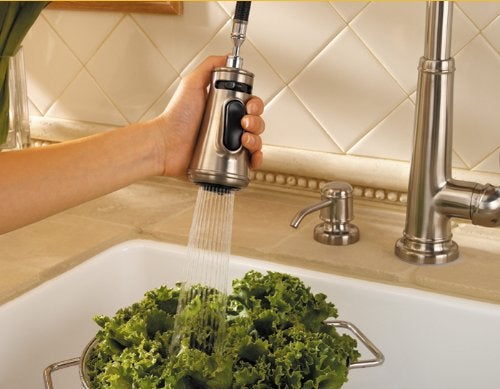 Pfister Ashfield 1-Handle Pull-Down Kitchen Faucet with Soap Dispenser, Brushed Nickel - Image 4