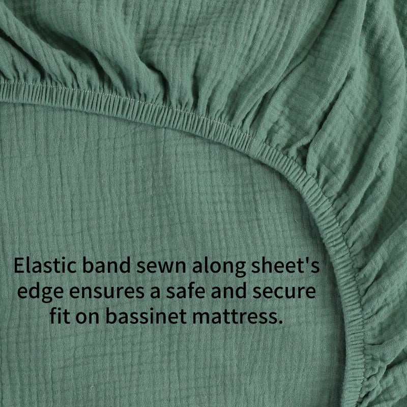 Onacosht Muslin Bassinet Sheets 33" x 19" Compatible with Mika Micky, KoolaBaby (3 in 1), BabyBond, HARPPA and RICUTON Bedside Bassinet, 2 Pack for Baby Boy and Girl, Grey and Green - Image 4