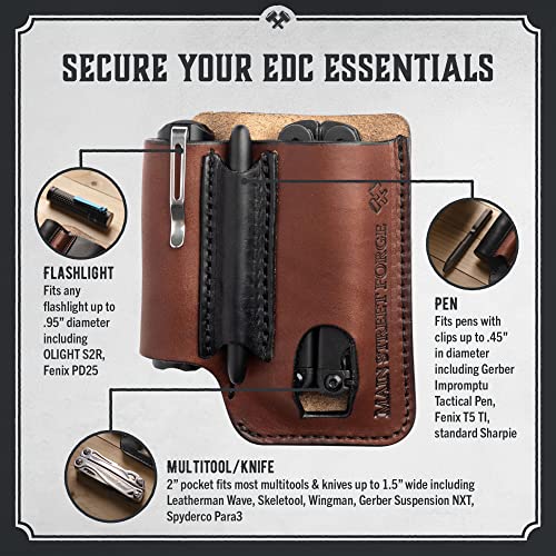 Main Street Forge Made in USA Leather EDC Pouch | Leather Multitool Sheath/Holster for Men | Belt Clip/Pocket Organizer for Leatherman, Gerber & SOG Multitools | Knife/Multi Tool & Flashlight & Pen Holder - Image 3