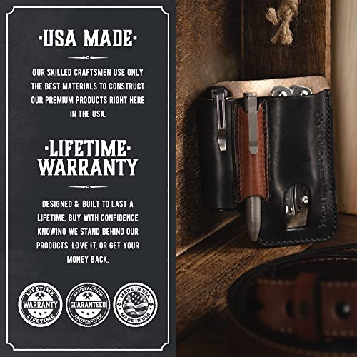 Main Street Forge Made in USA Leather EDC Pouch | Leather Multitool Sheath/Holster for Men | Belt Clip/Pocket Organizer for Leatherman, Gerber & SOG Multitools | Knife/Multi Tool & Flashlight & Pen Holder - Image 5