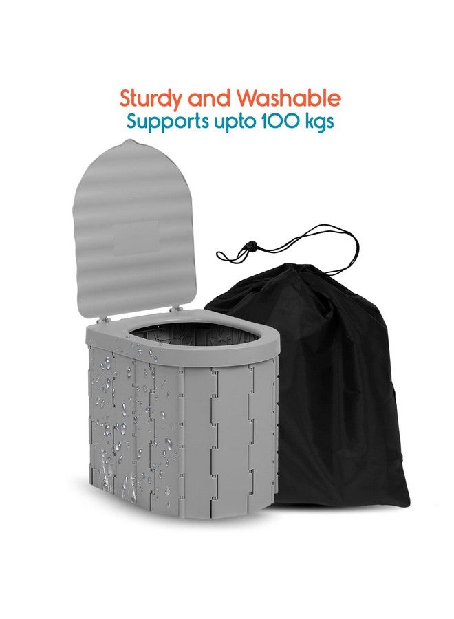 Ndola Portable Toilet for Adults Camping,Portable Travel Toilet with Lid,Foldable Portable Emergency Potty for Car/Outdoor Camp (Grey) - Image 2