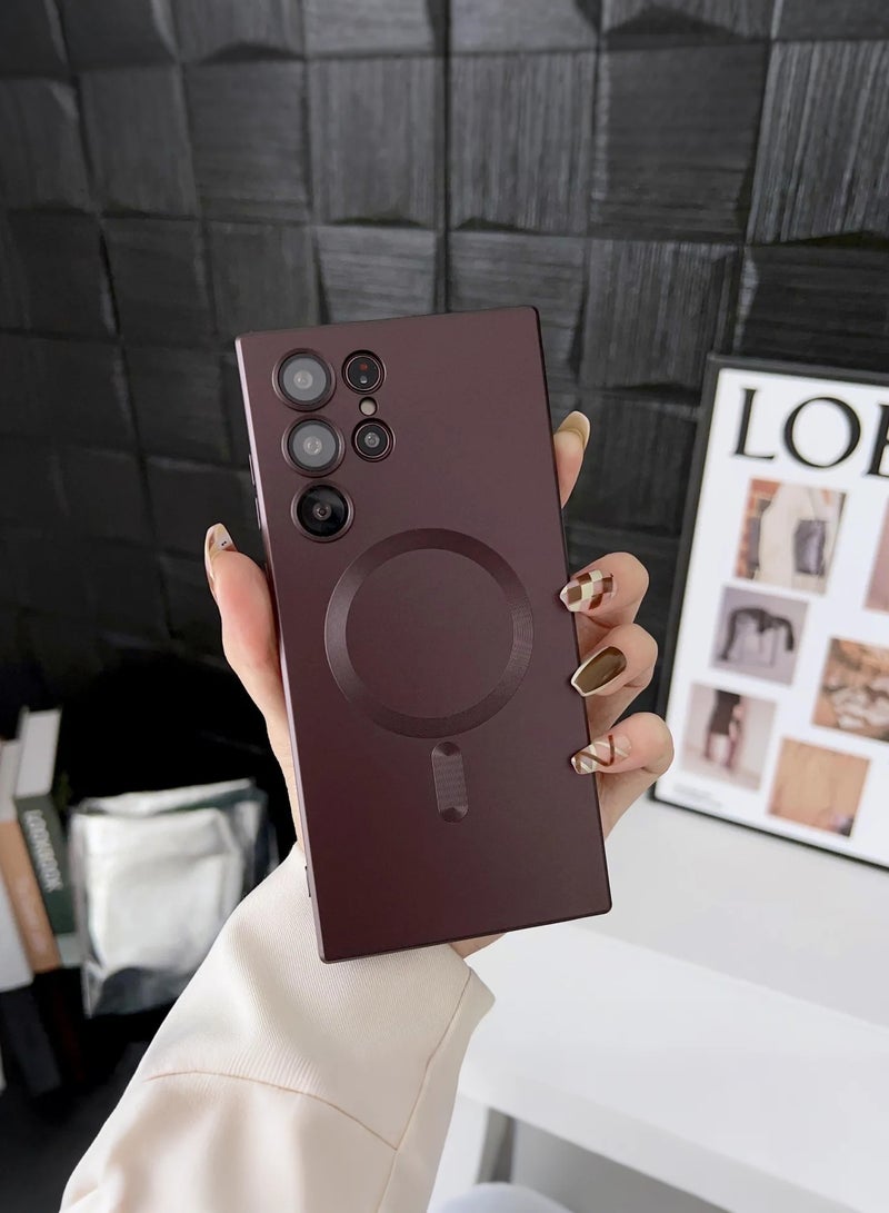 TSYO Samsung Galaxy S24 Ultra phone case, equipped with full lens protection function, soft TPU scratch resistant and shockproof phone case, supports wireless charging, suitable for Samsung Galaxy S24 Ultra-5G, burgundy color