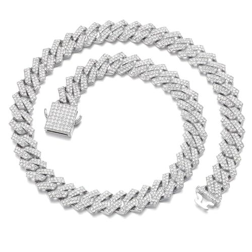 Saintda Miami Cuban Link Choker Necklace - Iced Out Diamond Chain for Men & Women (Silver-10mm-16inch) - Image 1