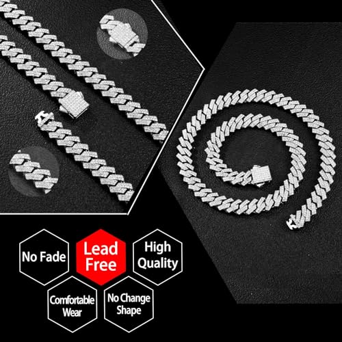 Saintda Miami Cuban Link Choker Necklace - Iced Out Diamond Chain for Men & Women (Silver-10mm-16inch) - Image 4