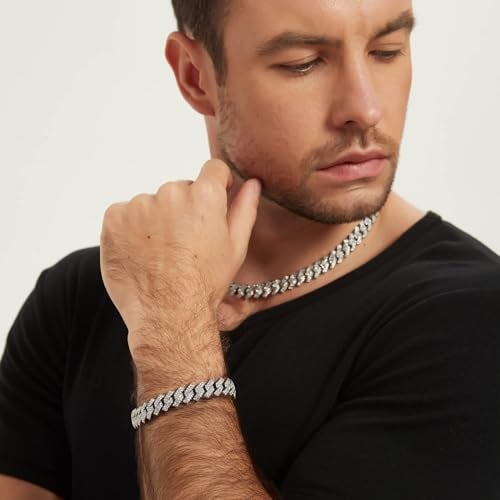 Saintda Miami Cuban Link Choker Necklace - Iced Out Diamond Chain for Men & Women (Silver-10mm-16inch) - Image 2