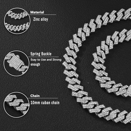 Saintda Miami Cuban Link Choker Necklace - Iced Out Diamond Chain for Men & Women (Silver-10mm-16inch) - Image 5