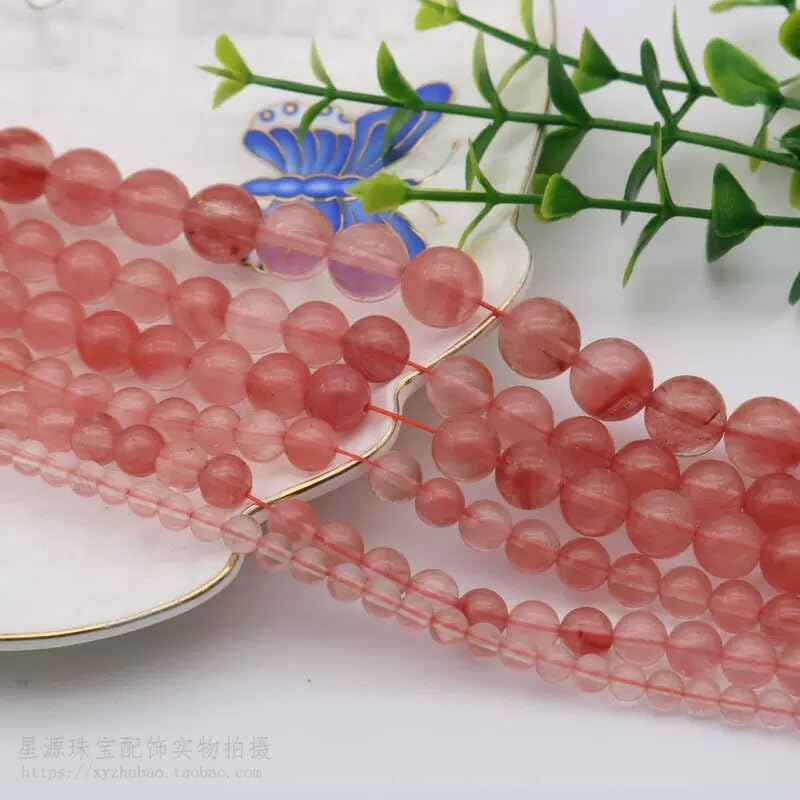 LIFAVOVY 10mm Watermelon Cherry Quartz Beads Round Gemstone Loose Beads for Jewelry Making (38-39pcs/strand) - Image 4