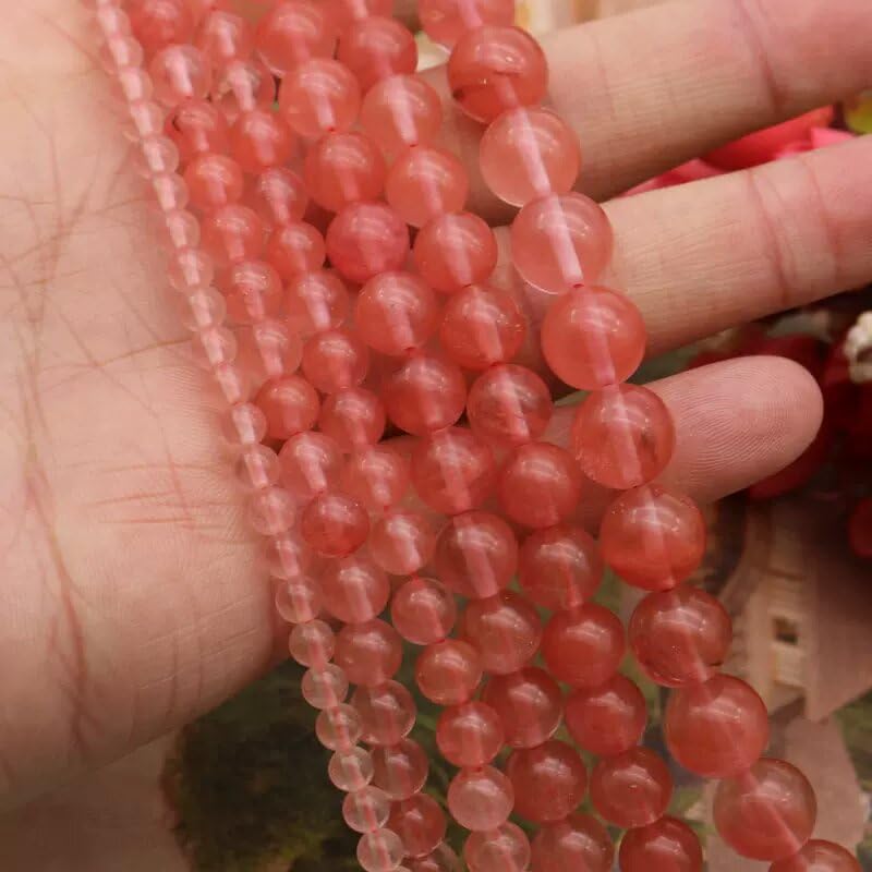 LIFAVOVY 10mm Watermelon Cherry Quartz Beads Round Gemstone Loose Beads for Jewelry Making (38-39pcs/strand) - Image 2