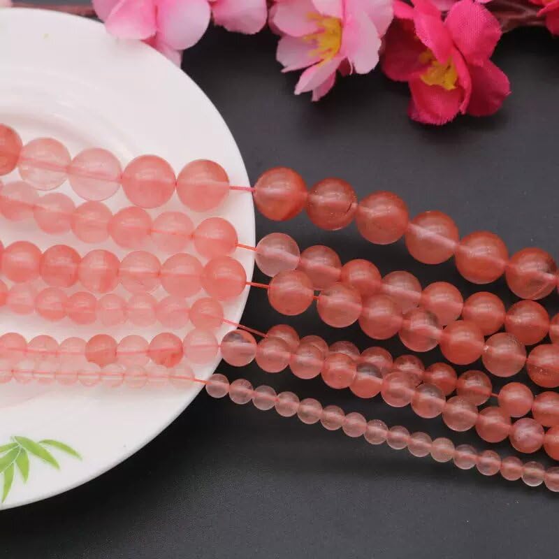 LIFAVOVY 10mm Watermelon Cherry Quartz Beads Round Gemstone Loose Beads for Jewelry Making (38-39pcs/strand) - Image 3