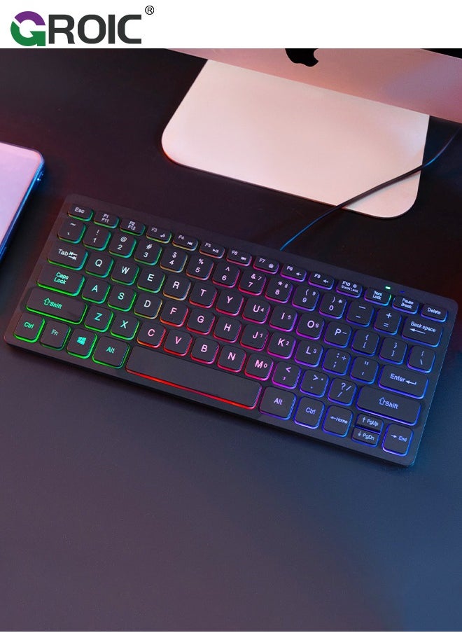 GROIC Wired Gaming Keyboard, RGB Backlit Compact Mini Keyboard, Ultra-Lightweight USB Keyboard 78 Keys for PC Gamer, Typist, Travel, Easy to Carry on Business Trip  - Image 1
