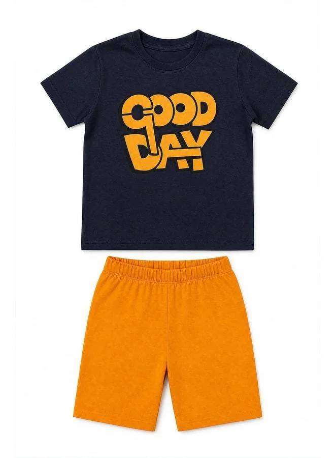 Perendi Boy's Good Day Printed 100% Cotton Shorts Set.