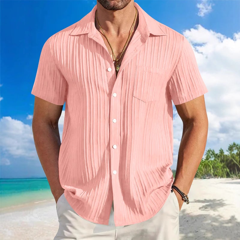 قميص رجالي صيفي كاجوال مقاوم للتجعد مخطط بأكمام قصيرة - Image 4