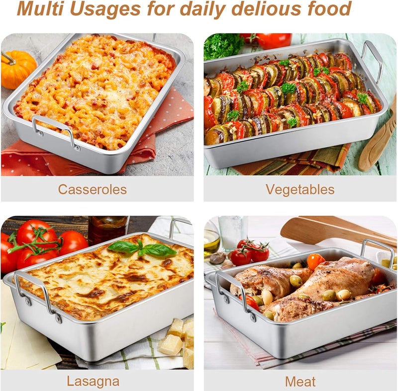 TeamFar صينية الشواء، 14 إنش صينية دجاج تركي من الفولاذ المقاوم للصدأ مع رف تبريد ورف V، حامل دجاج علبة بيرة/مخالب لحم/فرشاة، صحية وآمنة في غسالة الصحون، مجموعة من 7 - Image 4