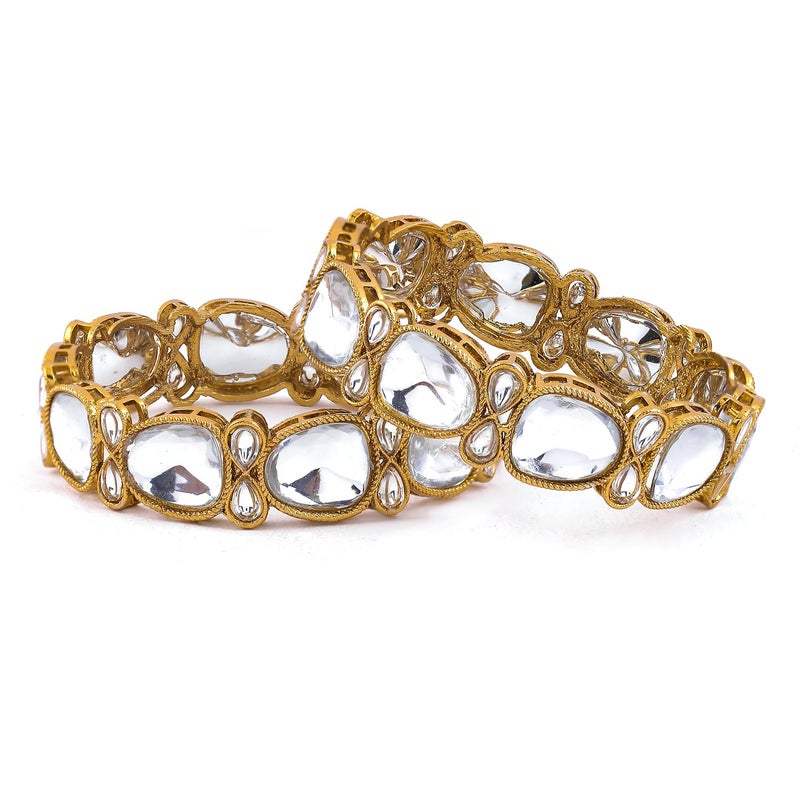 Rubans Set of 2 18K Mehandi Gold-Plated Crystal White CubicZirconia Studded Premium Bangles - Image 3