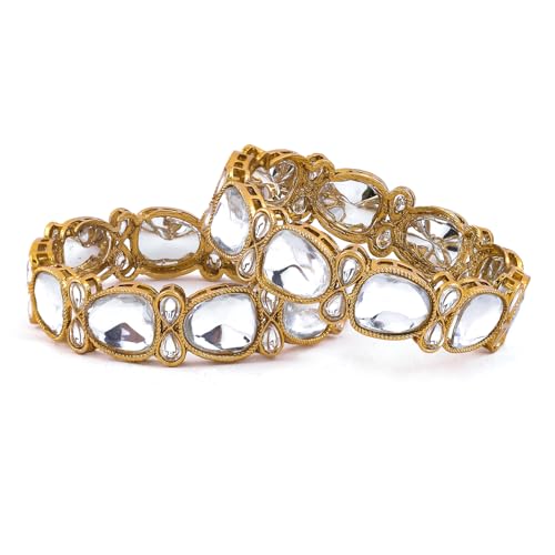 Rubans Set of 2 18K Mehandi Gold-Plated Crystal White CubicZirconia Studded Premium Bangles - Image 1