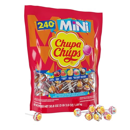 Chupa Chups Mini Lollipop Assortment Five Flavors Easter Candy Bulk Easter Basket Essentials Stuffers for Kids and Adults Individually Wrapped 508 Ounce Bag 240 Suckers - Image 1