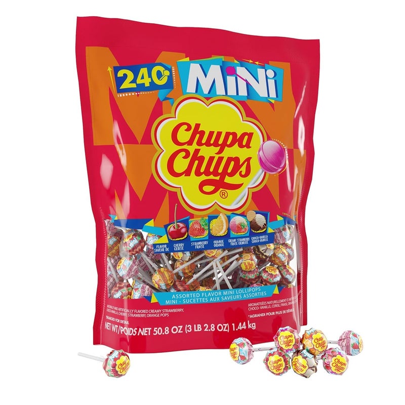 Chupa Chups Mini Lollipop Assortment Five Flavors Easter Candy Bulk Easter Basket Essentials Stuffers for Kids and Adults Individually Wrapped 508 Ounce Bag 240 Suckers - Image 3