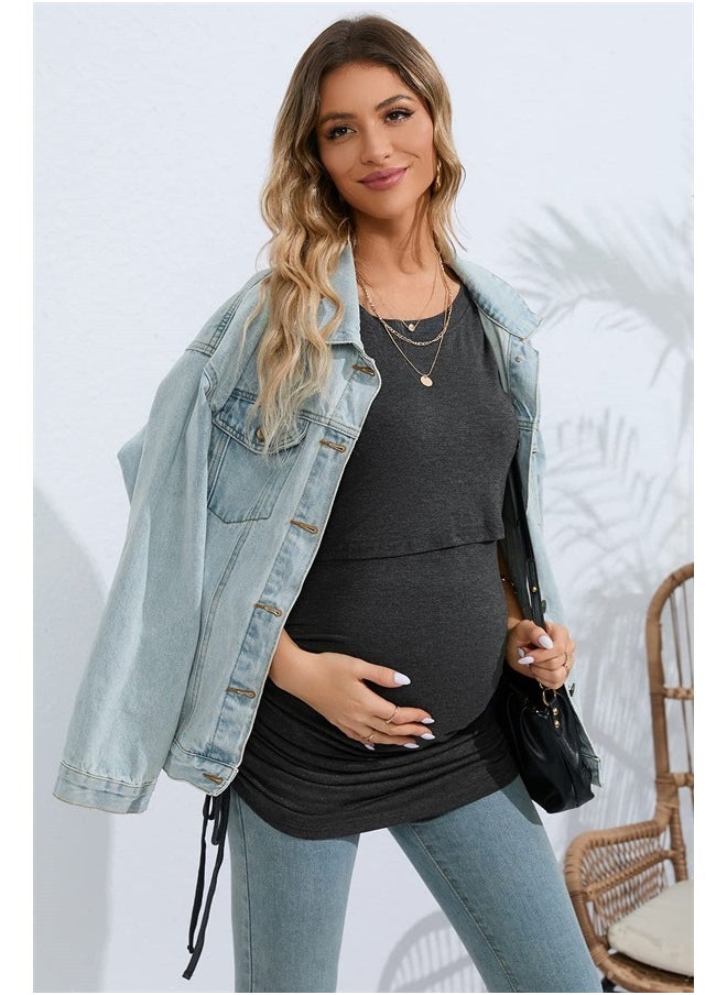 Sosolism - 4 in 1 Women's Maternity Nursing T-Shirt Dress for Breastfeeding Solid Short Sleeve Top - Image 1